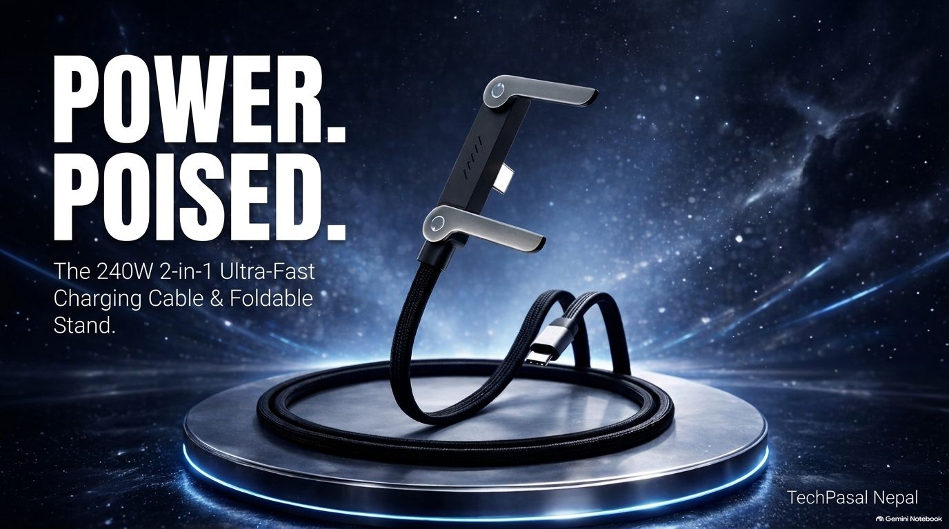 240W Fast Charging Type-C Cable with Built-in Foldable Phone Stand 2