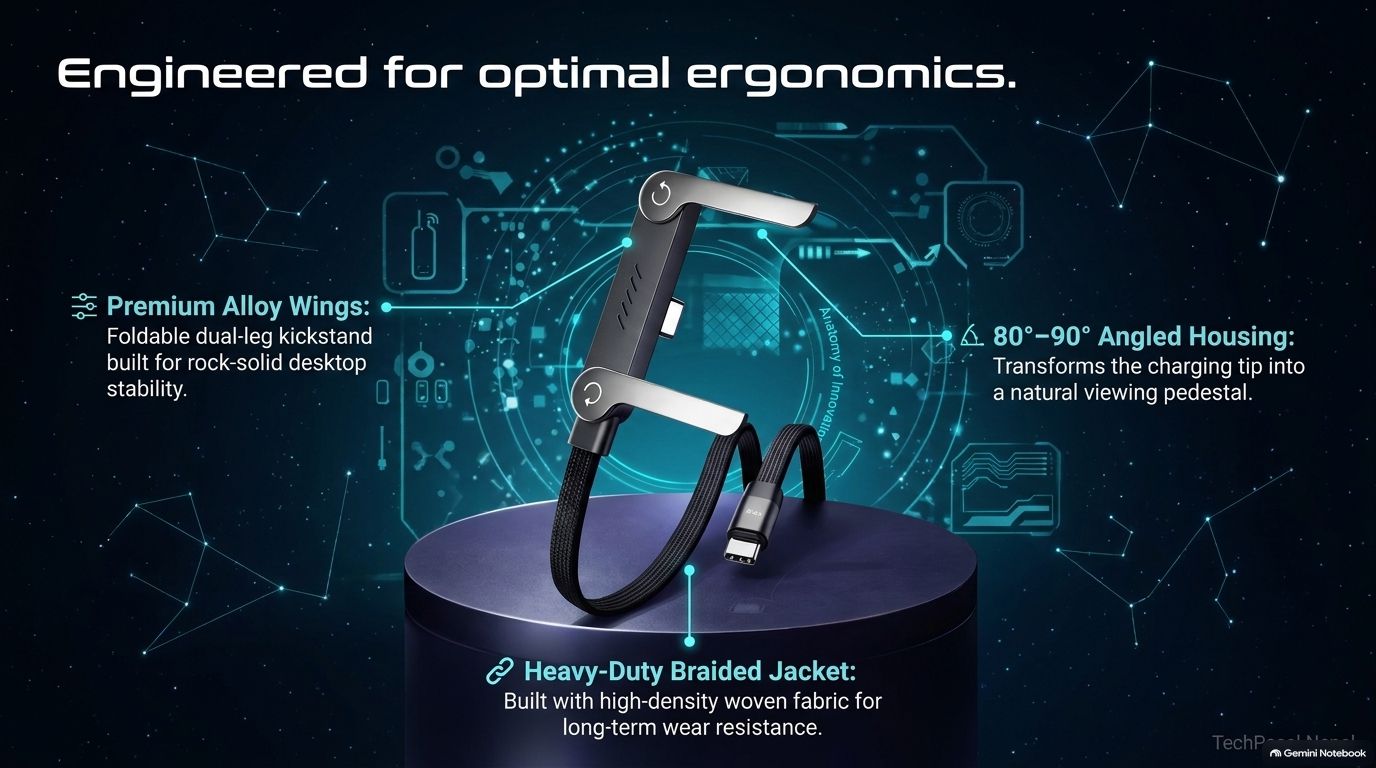 240W Fast Charging Type-C Cable with Built-in Foldable Phone Stand 6