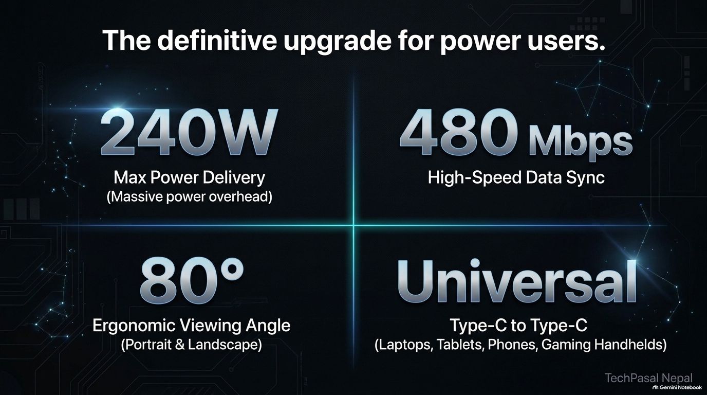 240W Fast Charging Type-C Cable with Built-in Foldable Phone Stand 8